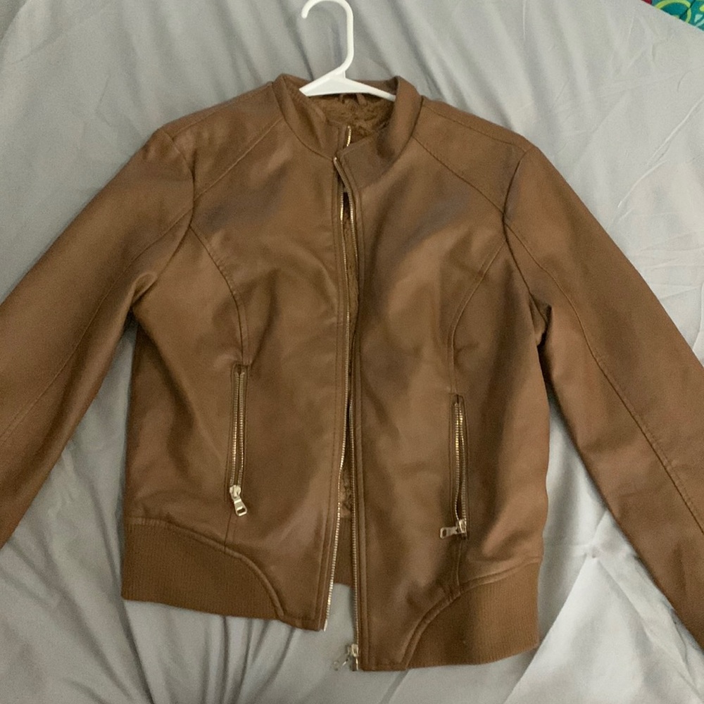 Vintage Ci Sono by Cavalini Womens Tan/Brown Faux Leather Jacket Meduim